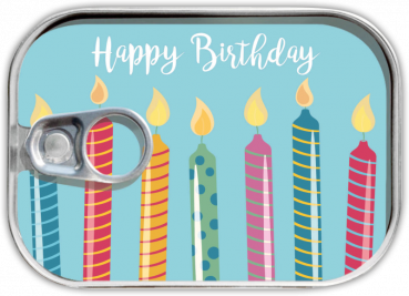 0528 Dosenpost "Happy Birthday" Kerzen