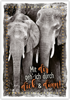 29828 Postkarte Happy Words "Mit dir geh´ich durch dick und dünn!"
